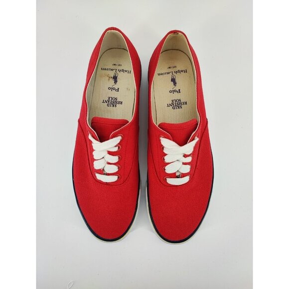 Ralph Lauren Men's Polo Sport Red Canvas Sneakers Size 10B US - Picture 4 of 9